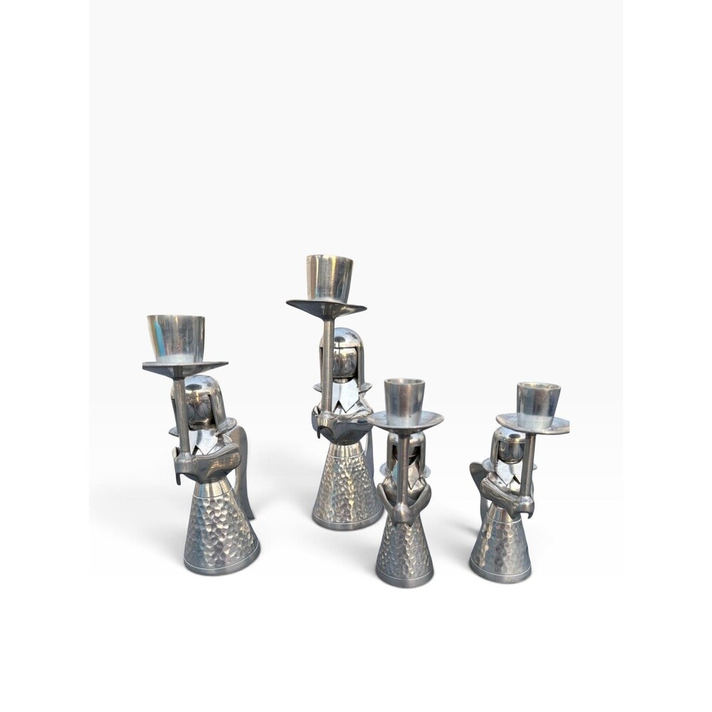 VTG 70s/80s Banka Tin Angel Candle Holders (4) Hand Hammered Tin 6.25β- 4 3/8β